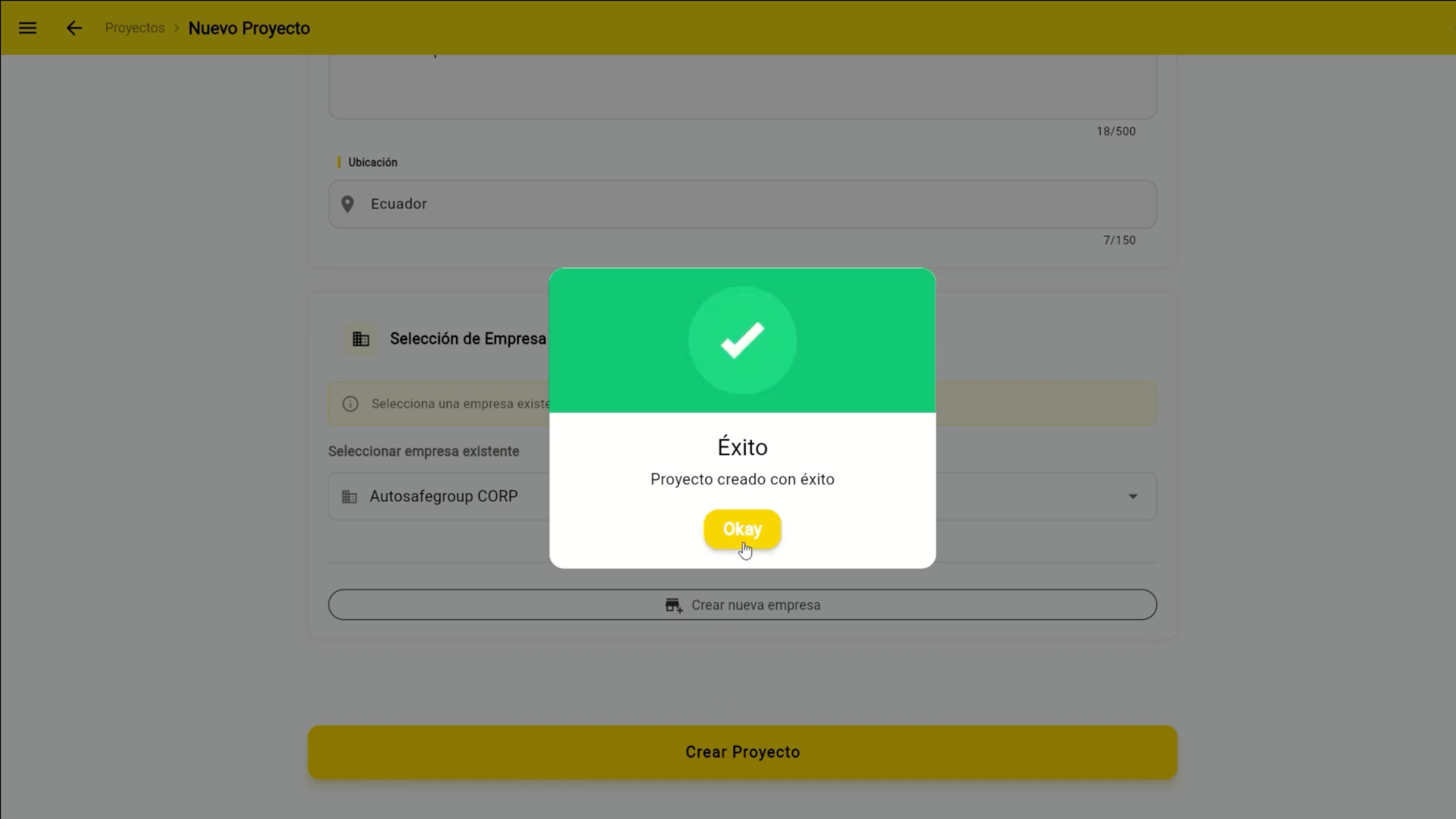 Paso 10: Proyecto creado con éxito